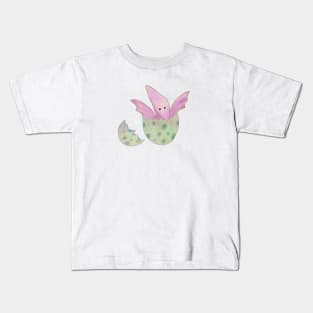 Cute baby pterodactyl dinosaur hatching from an egg Kids T-Shirt